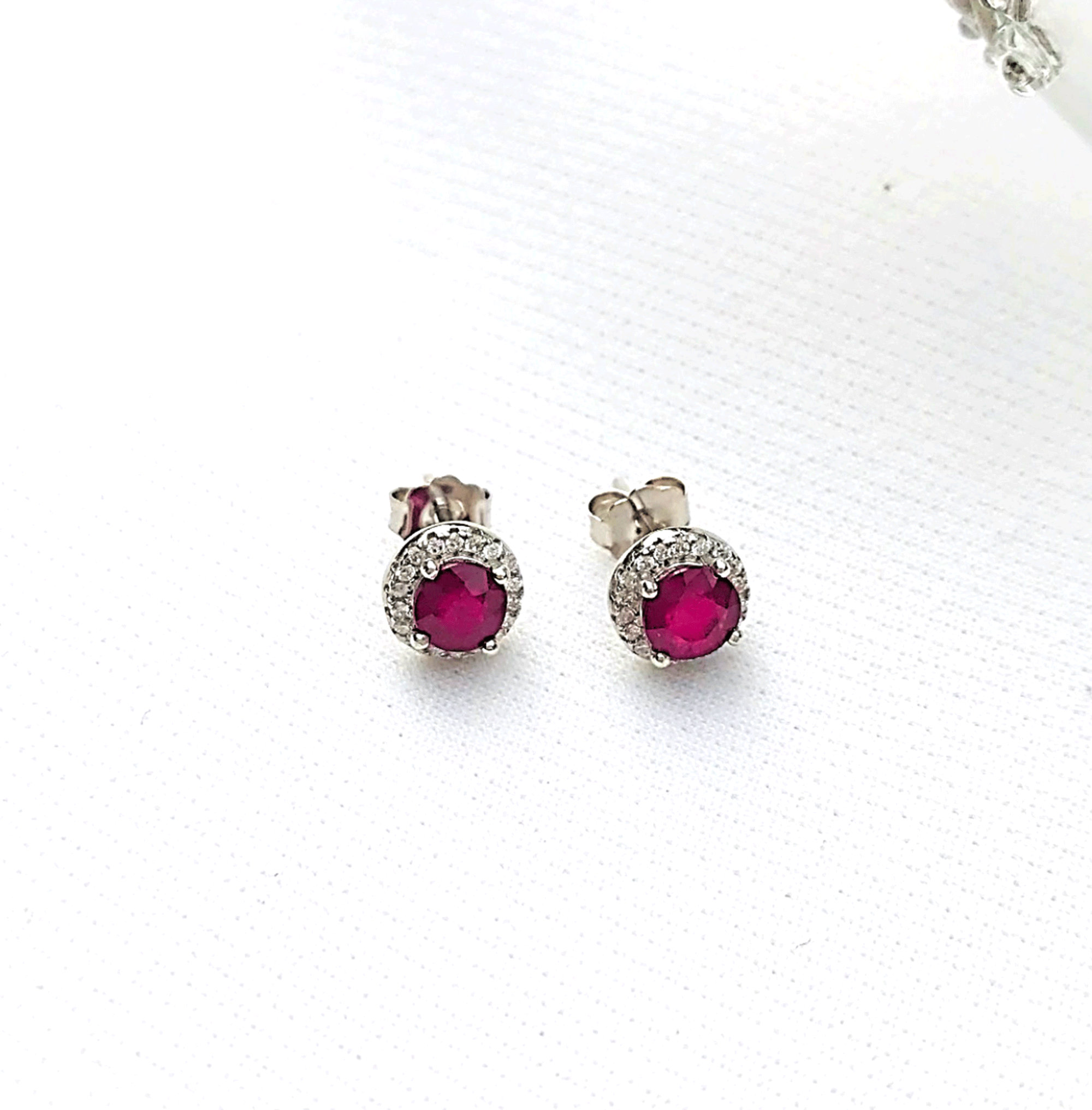 Genuine Ruby and White Topaz Round Small Halo Silver Stud - Etsy UK