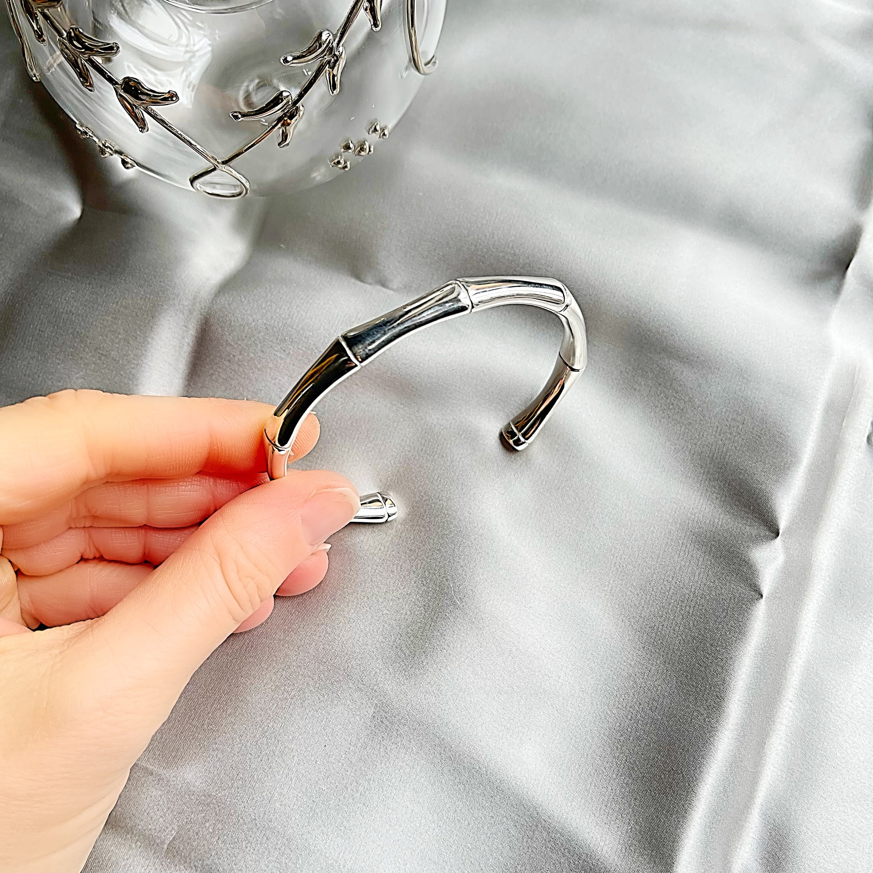 ete 925 バングル　バンブー風　シルバー 925スターリングシルバー製バンブーバングルブレスレット - Etsy 日本