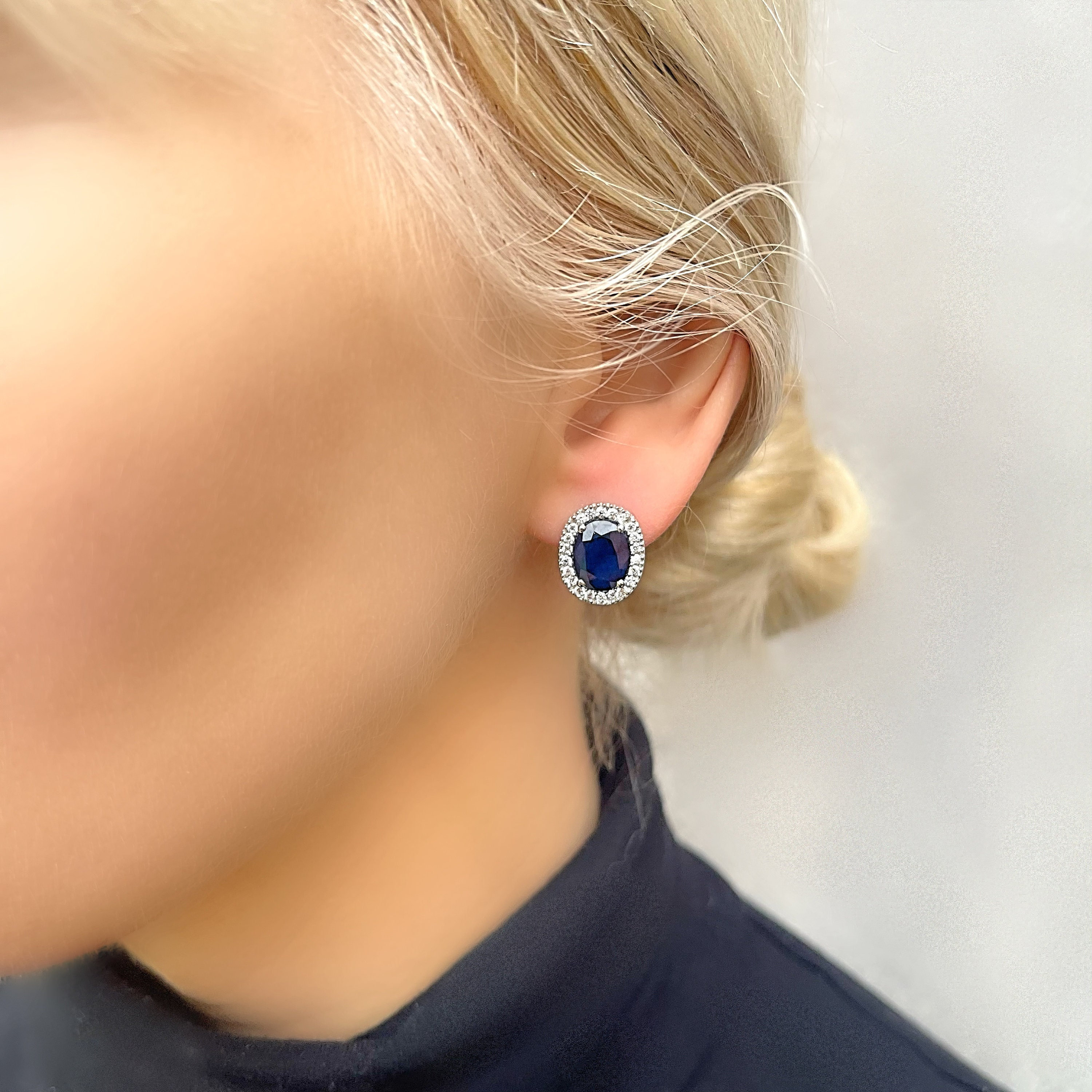 Genuine Large Sapphire Halo Oval Silver Stud Earrings - Etsy