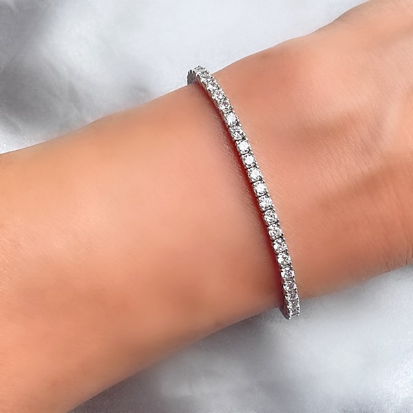 Genuine White Topaz Eternity Tennis Silver Bracelet