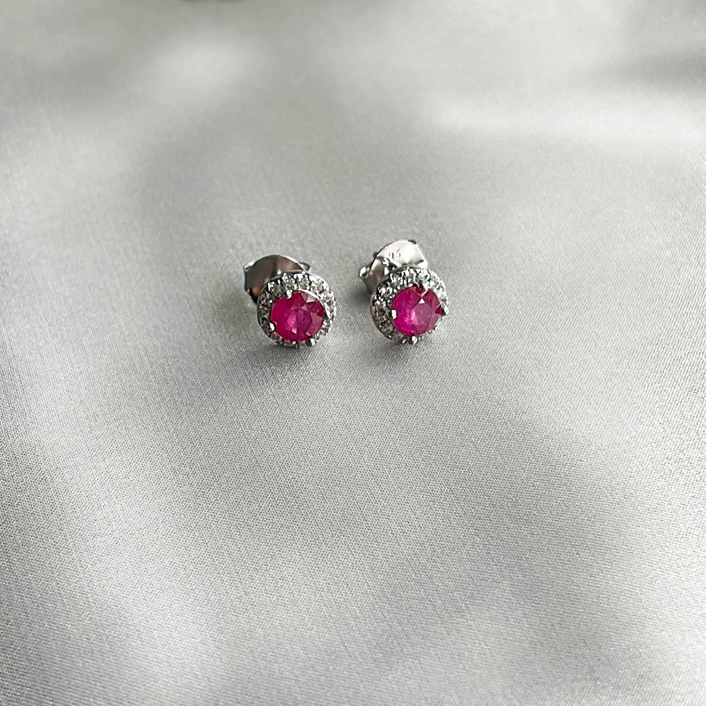 Genuine Ruby Round Halo 8 Mm Silver Stud Earrings - Etsy