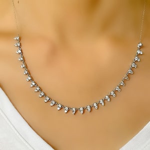 Genuine White Topaz Dancing Droplet Silver Necklace