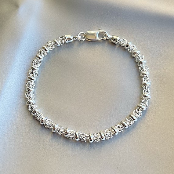 Jewellery Bracelets Chain & Link Bracelets Solid Sterling Silver 925 Byzantine Bead Link Bracelet 