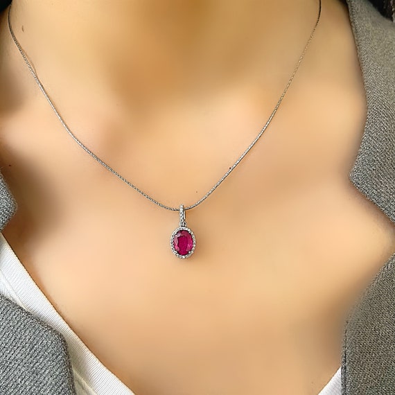 Genuine Natural Ruby Oval Silver Pendant Necklace - Etsy