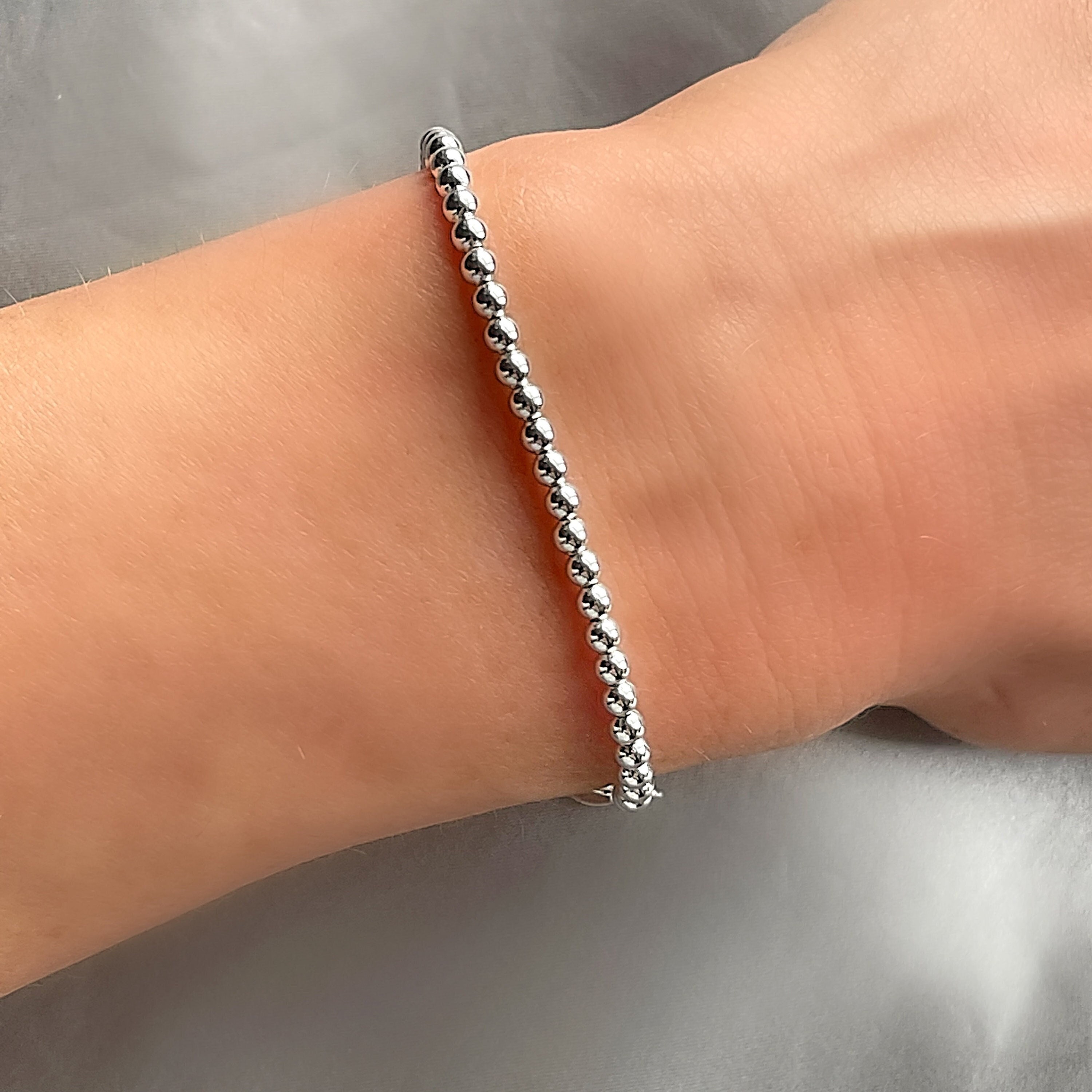 Bracciale Dell'Amicizia In Argento Sterling 925 - Regolabile Con Mini Perline Lucide - Gioiello Per Ragazze E Adolescenti