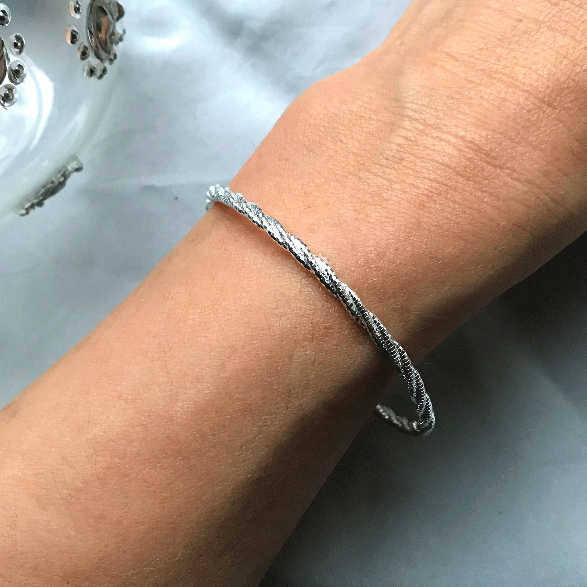 スターリングシルバー 925 編み込みバングルブレスレット - Etsy 日本