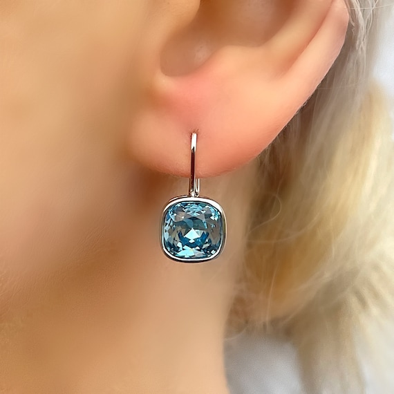 Swarovski square drop best sale earrings