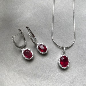 Genuine Natural Ruby Silver Set Pendant and Drop Earrings - Etsy UK