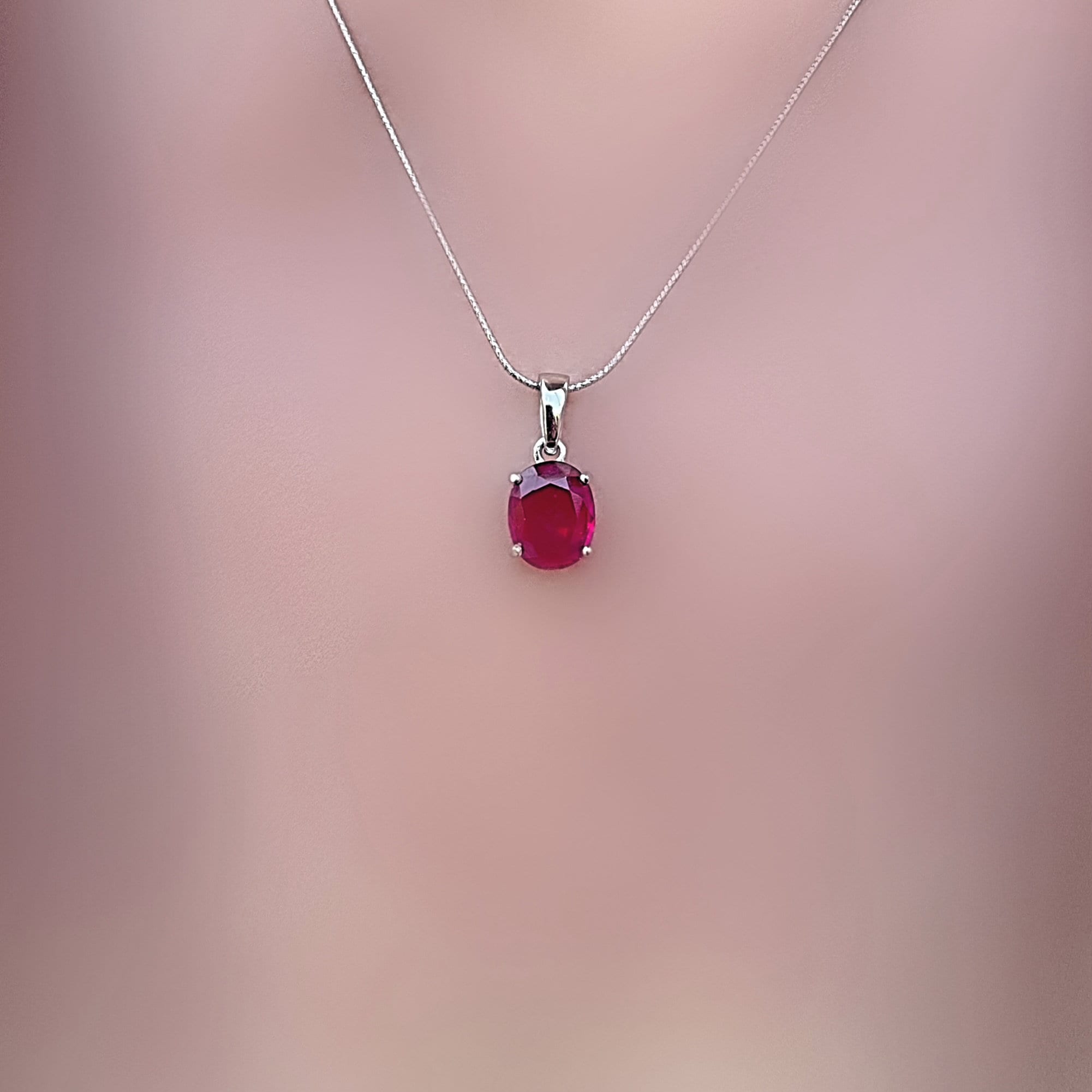 Genuine Ruby Oval 8 X 10 Plain Silver Solitaire Pendant