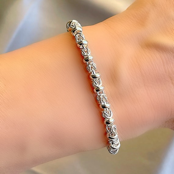 Buy Solid Sterling Silver 925 Byzantine Bead Link Bracelet Online