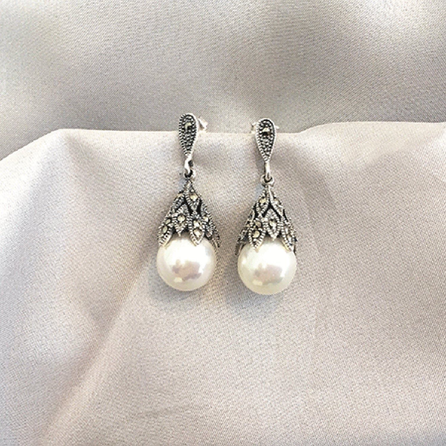 Silver Art Deco Natural Pearl Drop Earrings - Etsy