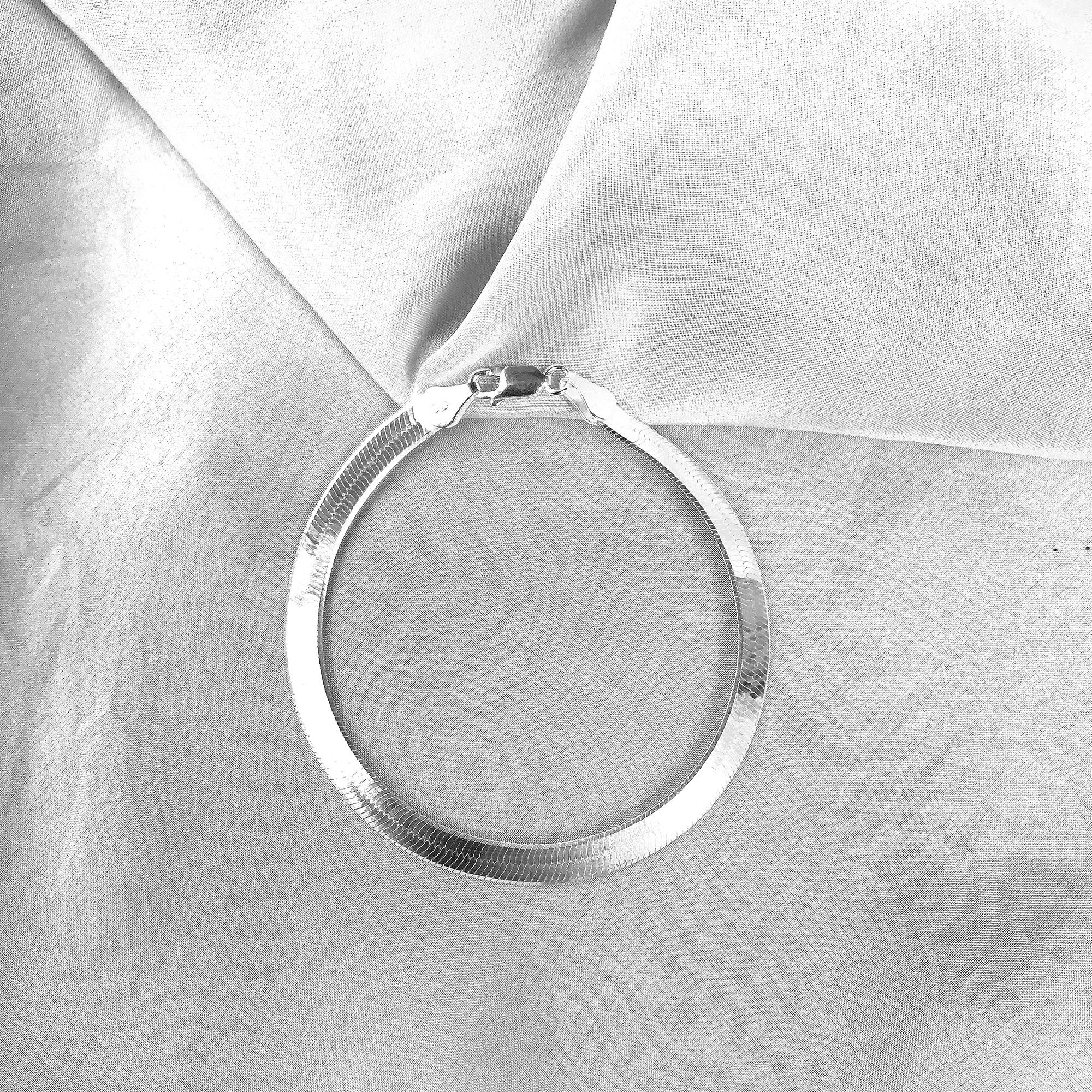 Sterling Silver 925 Herringbone Flat Snake Chain Bracelet Etsy