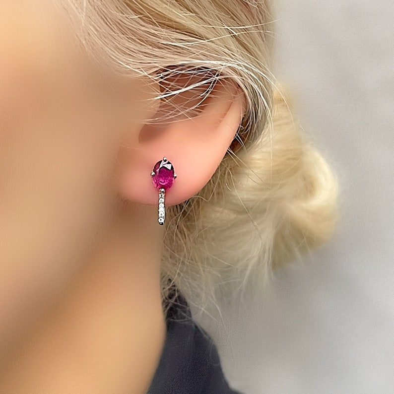 Pendientes de plata con cola de topacio blanco y rubí ovalado genuino imagen 1