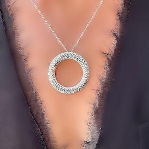 Diamond Cut Sterling Silver Open Circle Pendant Necklace