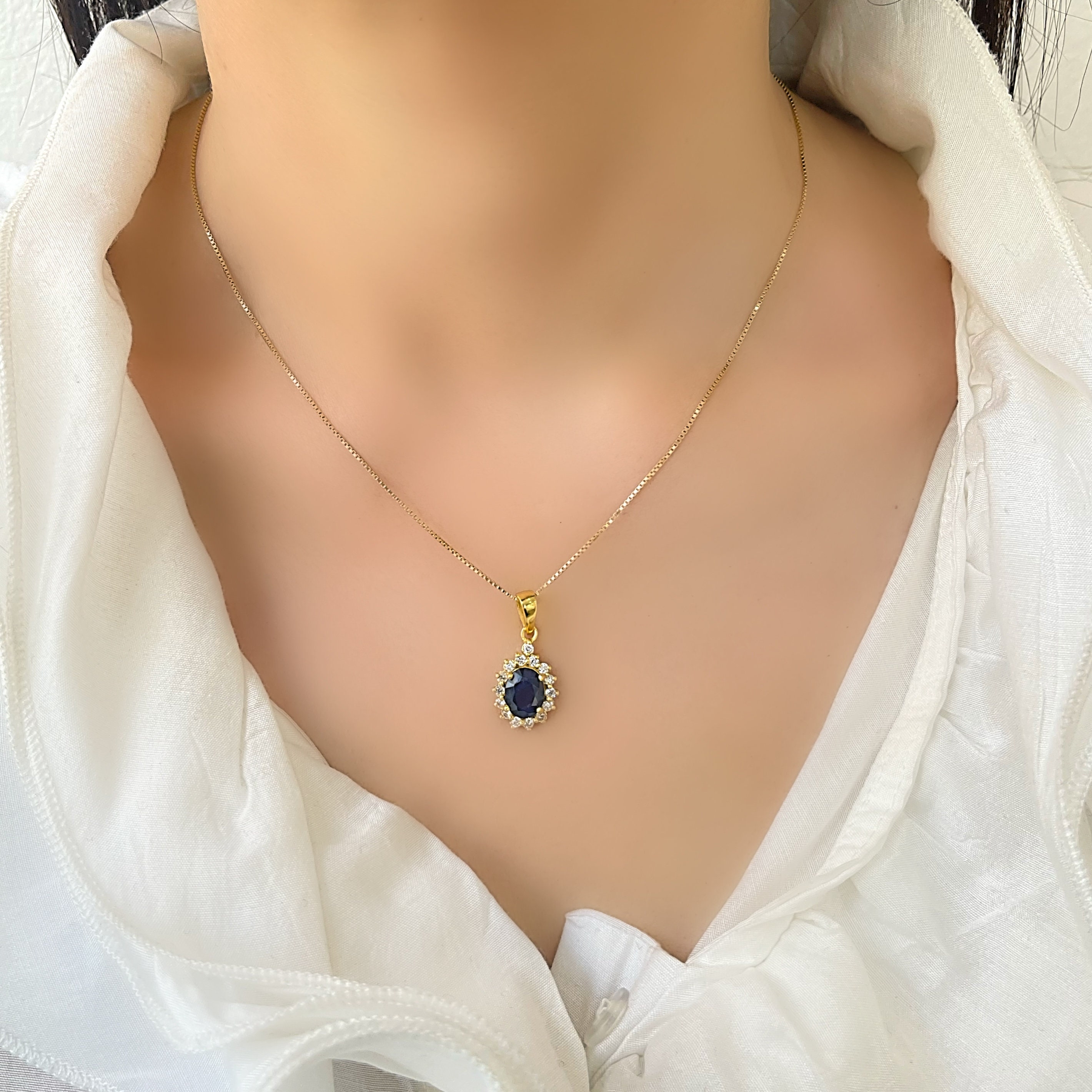 Genuine Sapphire Diana 18 Carat Gold Vermeil Silver Pendant Necklace - Etsy  Hong Kong