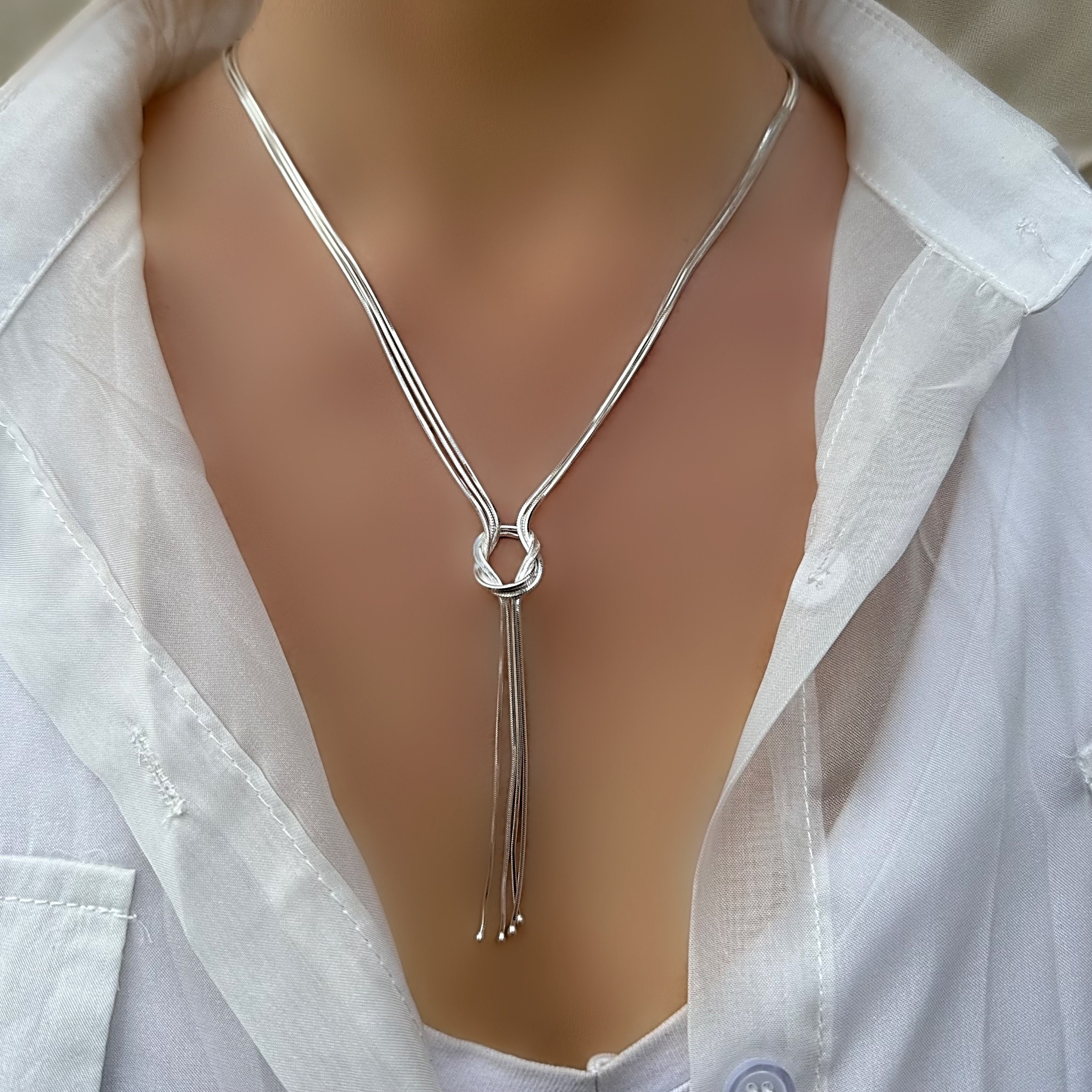 スターリングシルバーのラブノットタッセルネックレス - Etsy 日本