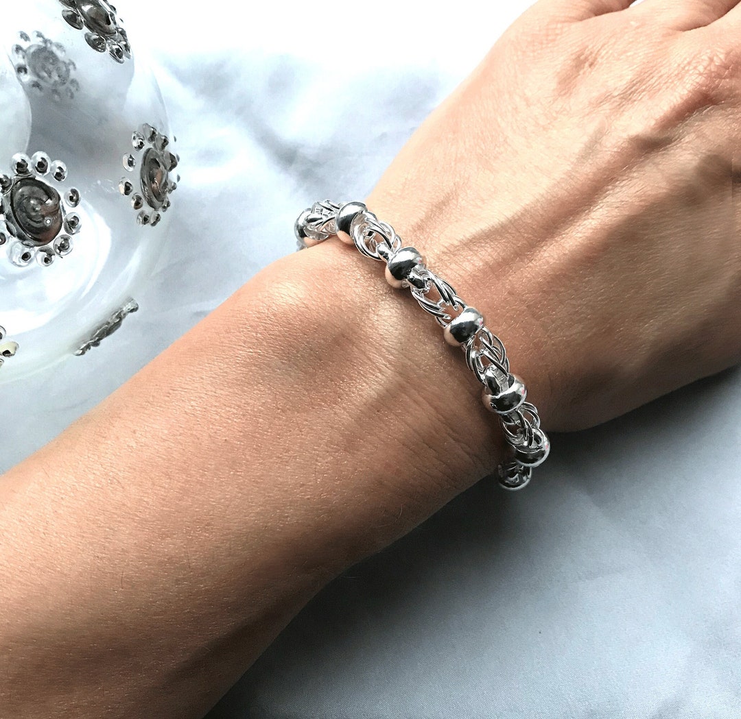 スターリングシルバー925ビザンチンビーズ織りチェーンブレスレット