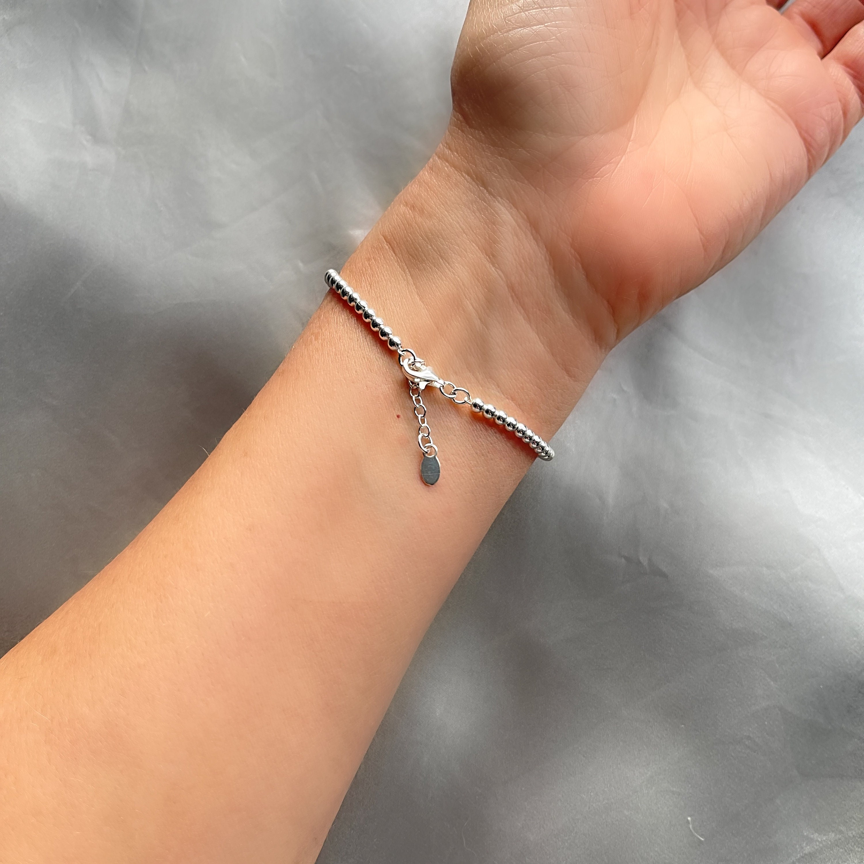 Bracciale Dell'Amicizia In Argento Sterling 925 - Regolabile Con Mini Perline Lucide - Gioiello Per Ragazze E Adolescenti