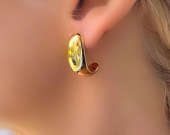 Gold Vermeil Crescent Hoop Earrings: 18k Gold Plated Sterling Silver