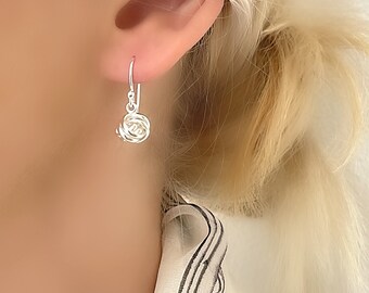 ◆STONEHENgE◆ Love Knot Silver Cubic Drop Earrings Diamond Love Knot Drop Earrings in Sterling Silver