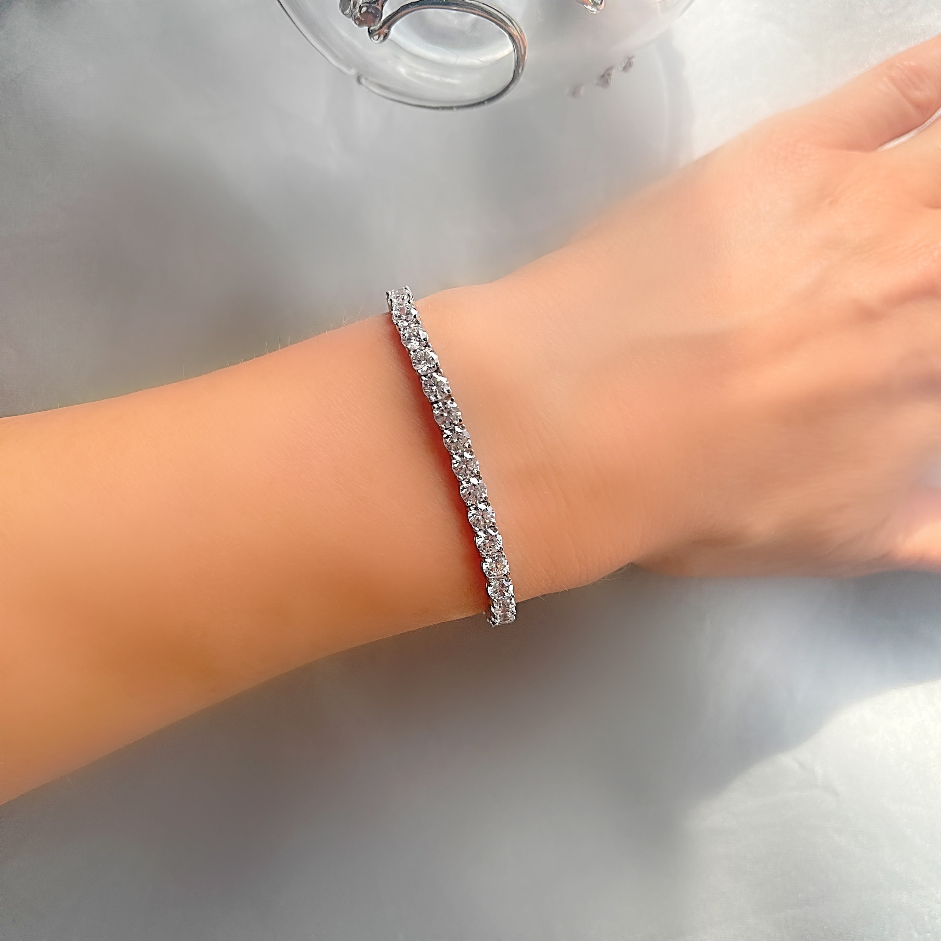 【HYERES LOR】24FW★ Silver (W) Oval MIX Tennis Bracelet White Cubic Zirconia Rhodium Over Sterling Silver Tennis
