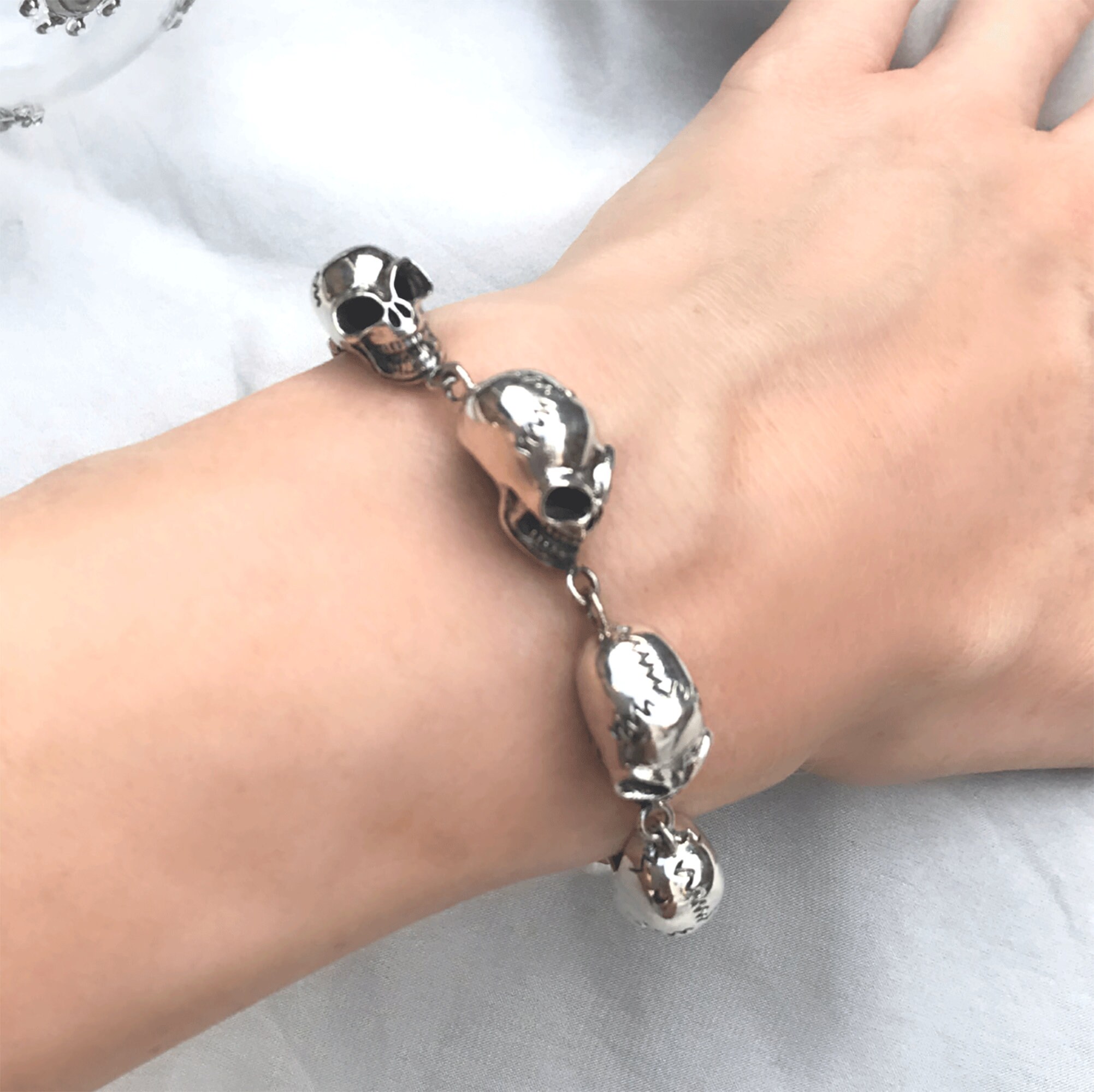 ONEFINITY Bracciale Teschio Gotico In Argento Sterling 925 - Catena Regolabile 20,3+5,1cm - Regalo Unisex - 4