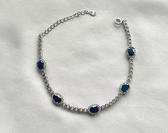 【AEKKI】Secret Code Sapphire Gemstone Bracelet~ブレスレット Genuine Blue Sapphire 5 Stone Link Gemstone Bracelet - Etsy