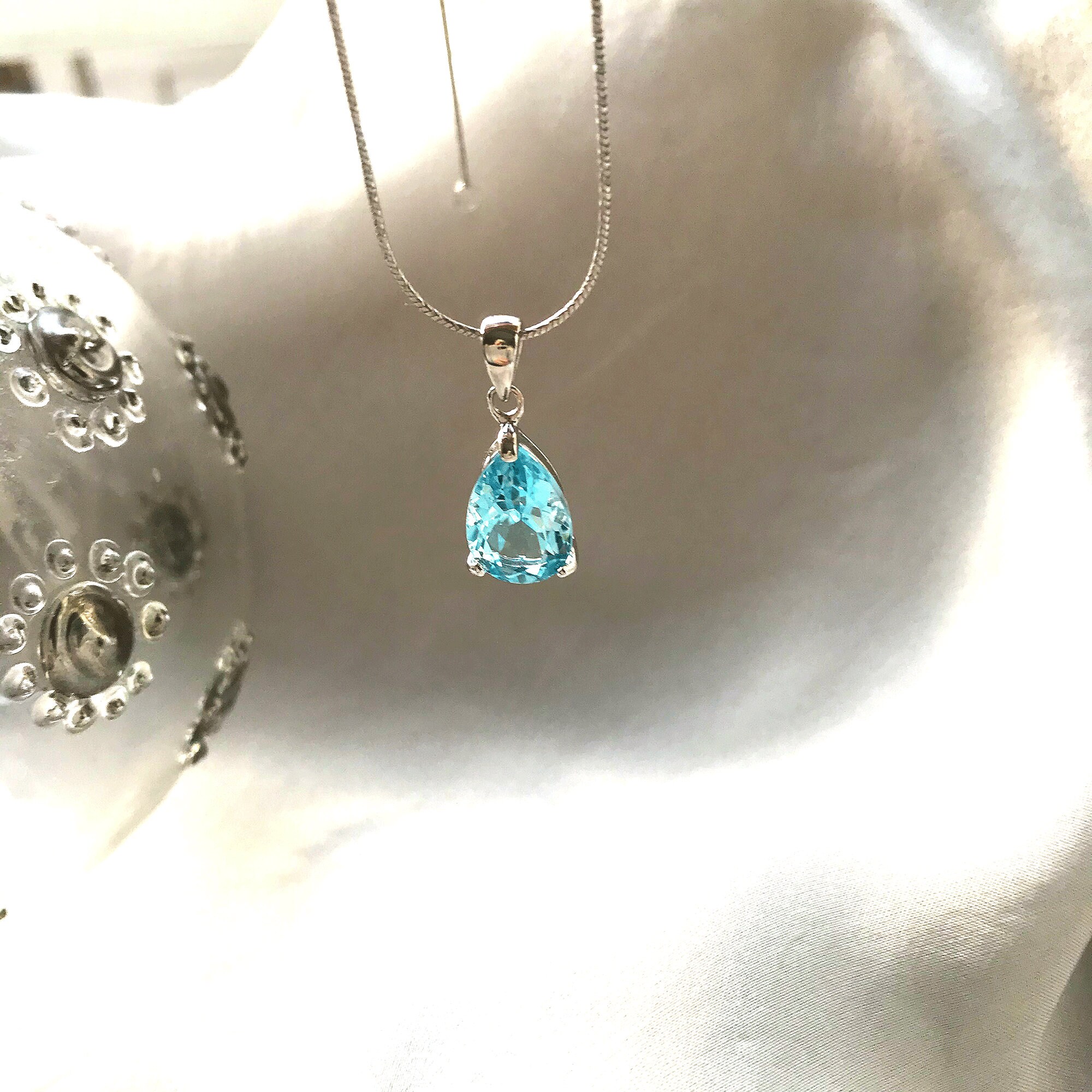 Ciondolo Antico In Argento Sterling 925 Fatto A Mano Con Pietra Preziosa Di Topazio Blu Svizzero, Ciondolo In Argento Boho Fatto A Mano, Regalo Del Ringraziamento, Regalo Di Natale - Italia - Foto 2