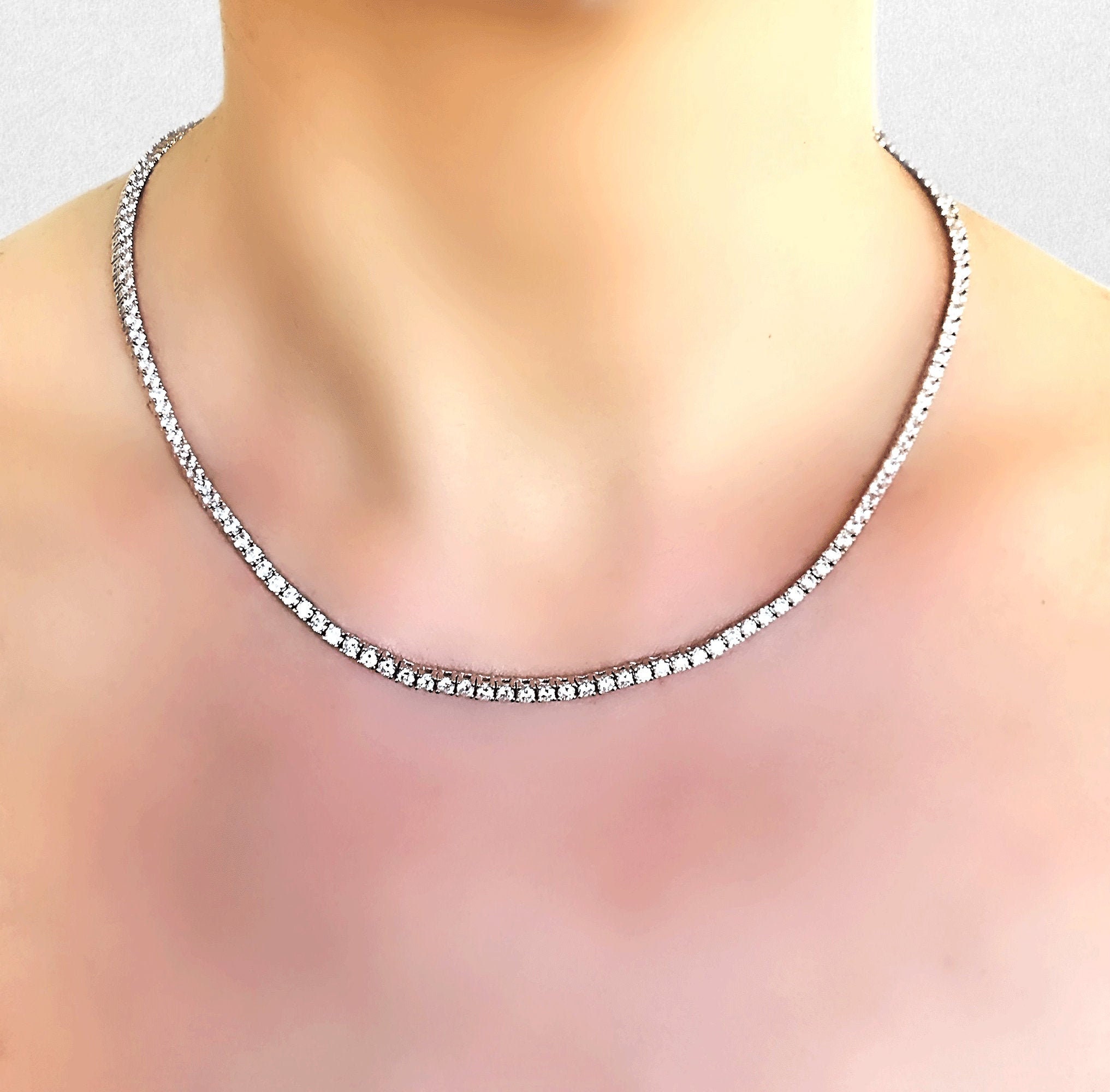Genuine Small White Topaz Tennis Eternity Silver 925 Necklace Etsy