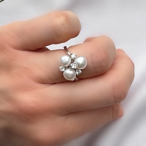Natural Pearl AAA Freshwater Cluster Silver Ring