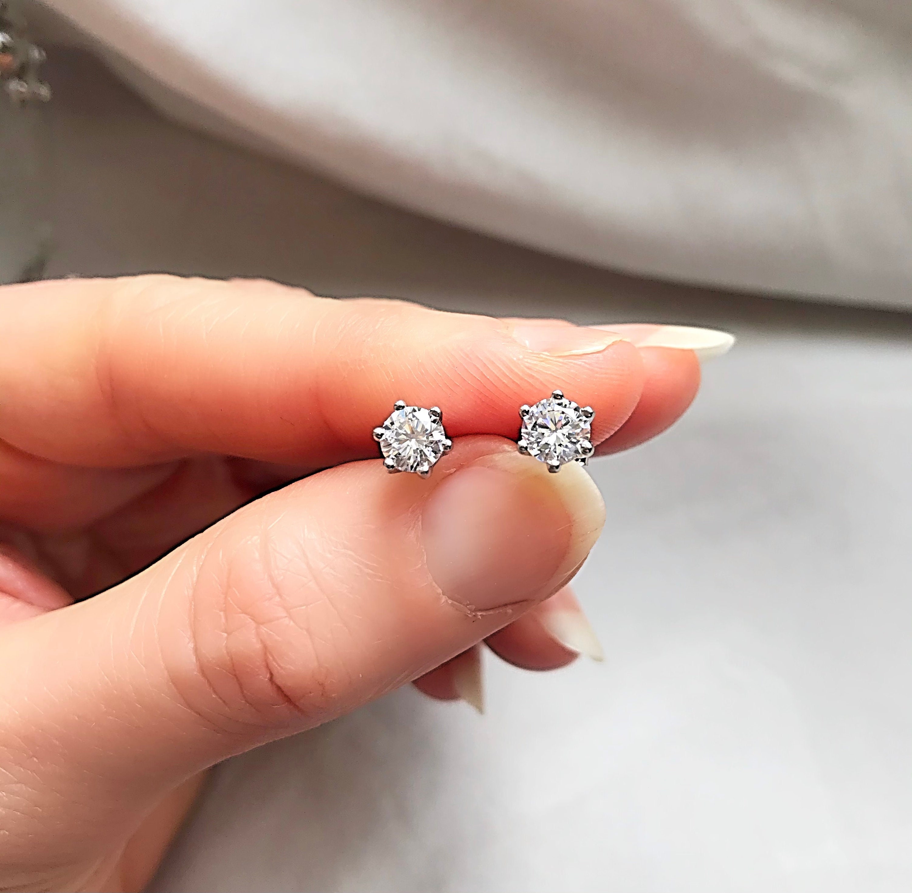 Genuine White Topaz Crown 4 Mm Silver Stud Earrings - Etsy