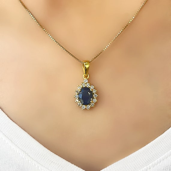 Genuine Sapphire Diana 18 Carat Gold Vermeil Silver Pendant Necklace - Etsy  Sweden