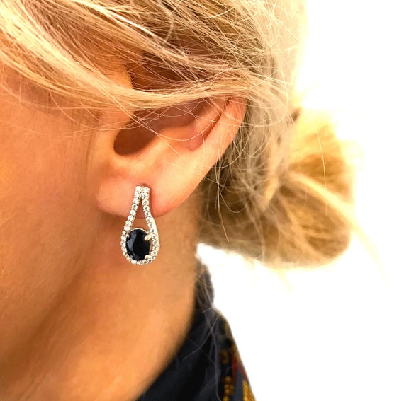 Boucles D'oreilles Pendantes En Argent Avec Vrais Saphirs - Bijou Neuf Sans Emballage | Sans Marque