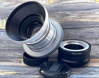 アナモフィック レンズ Helios 44-2 58 mm f/2.0 シネ モッド、Sony E NEX マウント、アナモフィックの美しいボケ、Helios 44 シルバー