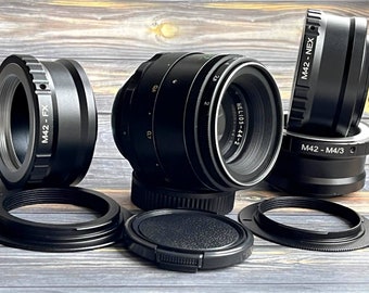 HELIOS 44-2 レンズ (2/58 mm) マウント M42、美しいボケ、お好みのアダプター付き Sony E (NEX)、Nikon、Canon EF、Micro 4/3、Fujifilm fx