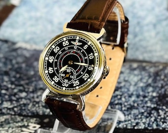 Herenpolshorloge Aviator, Sovjet-militair Pobeda-horloge, zeldzaam horloge Pobeda Aviator