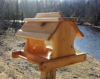 Large Post Mount Bird Feeder Cedar Wood TBNUP #2