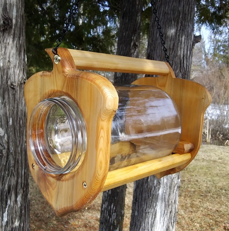 Hanging Acorn Gallon Glass Jar Squirrel Feeder Cedar Wood Etsy