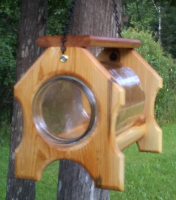 Hanging Gallon Glass Jar Squirrel Feeder Square Cedar Wood Etsy