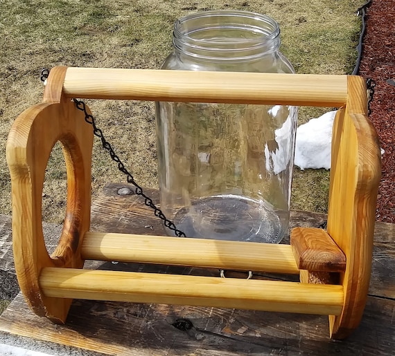 Hanging Gallon Glass Jar Squirrel Feeder Cedar Wood 
