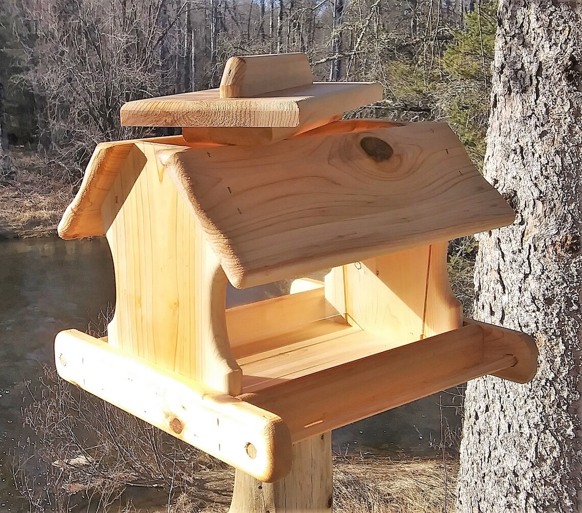 Large Post Mount Bird Feeder Cedar Wood TBNUP 2 Etsy