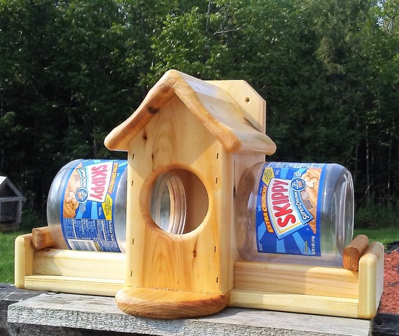 Dual High Quality Fence Mount Square Cedar Wood Jar Squirrel Etsy
