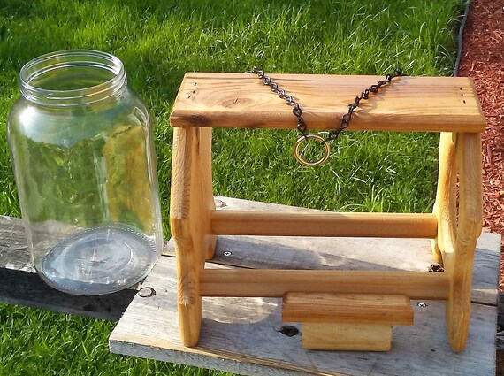 Hanging Gallon Glass Jar Squirrel Feeder Square Cedar Wood Etsy
