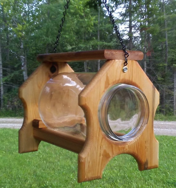 Hanging Gallon Glass Jar Squirrel Feeder Square Cedar Wood Etsy