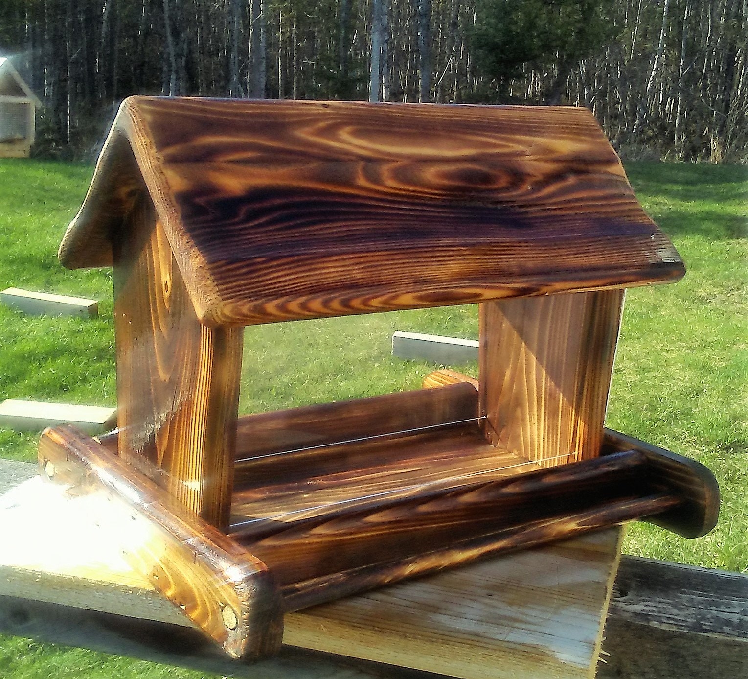Small Handmade Cedar Wood Post Mount Bird Feeder TBNUP #1SB 