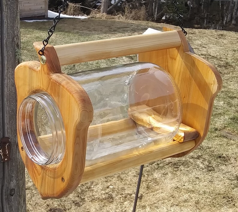 Hanging Acorn Gallon Glass Jar Squirrel Feeder Cedar Wood Etsy