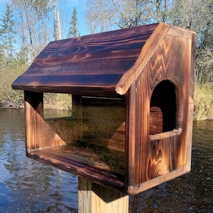 Grande clôture, poteau ou arbre, mangeoire pour écureuils transparent, bois de cèdre