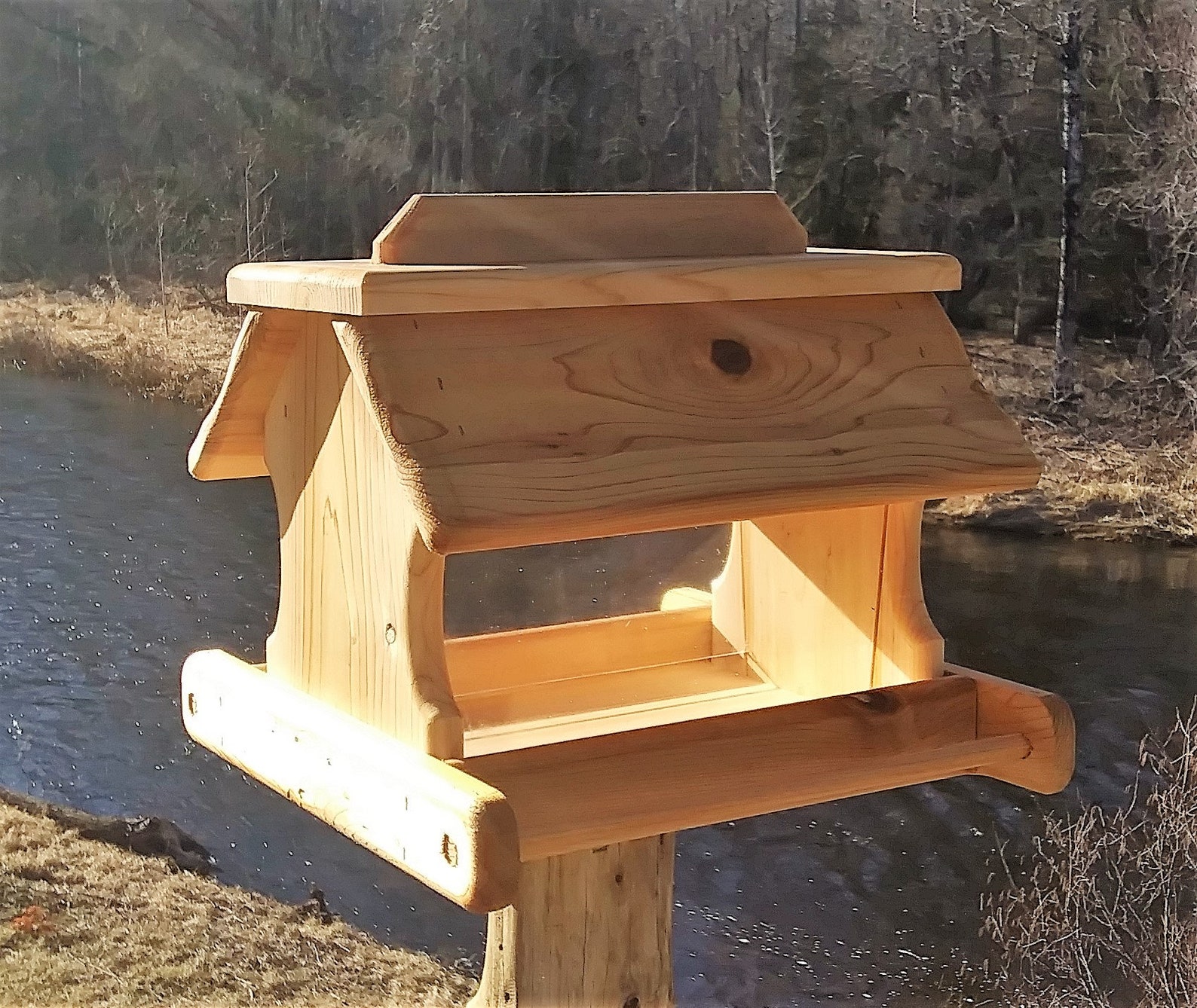 Large Post Mount Bird Feeder Cedar Wood TBNUP 2 Etsy