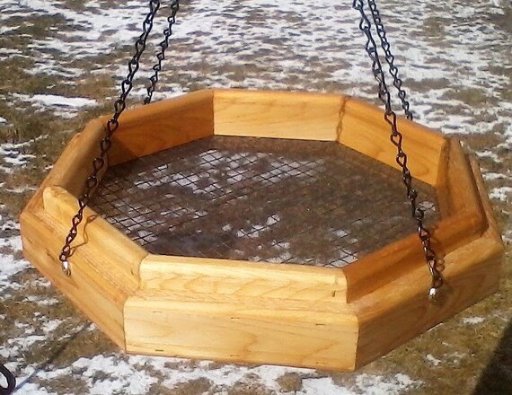 Mangeoire à Oiseaux/écureuils Suspendue Faite Main En Bois De Cèdre, Plateforme Octogonale, TBNUP - France