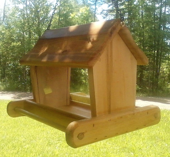 TBNUP #1 cedar wood square post mount bird feeder large Rustic handmade 